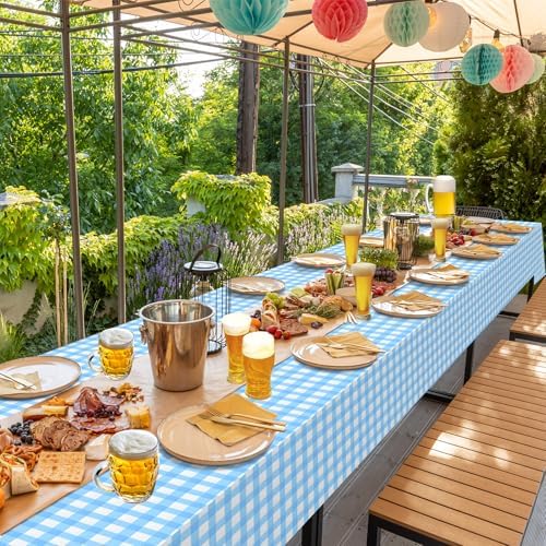 6Pack Light Blue and White Plastic Checkered Tablecloth, Premium Decorative Disposable Light Blue Gingham Plaid Tablecloth for Party, Rectangle Party Table Cover for Picnic Farm Birthday, 54x108 Inch - Image 7