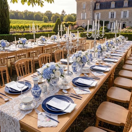 KIRE 175Pcs Blue Plastic Plates with Silver Rim & Disposable Silverware with Blue Handle & Silver-rim Cups & Hand Napkin & Plastic Dinnerware for Parties/Wedding/Hanukkah/Christmas - Image 6