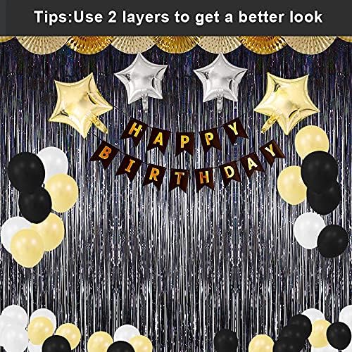 3 Pack Fringe Curtains Party Decorations,Tinsel Backdrop Curtains for Parties,Photo Booth Wedding Graduations Birthday Christmas Event Party Supplies (Black) - Image 4