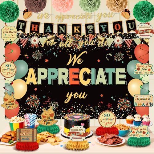 We Appreciate You Party Decorations Colorful Vintage Thank You for All You Do Banner Honeycomb Centerpieces Hanging Swirls for Office Employee Pastor Teacher Doctor Nurse Appreciation Party Gift Decor - Image 2