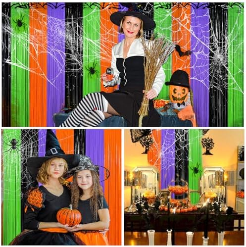 4 Packs Halloween Foil Fringe Curtain, Orange Black Purple and Green Metallic Tinsel Backdrop for Birthday, Baby Shower, Bachelorette, Halloween Party Decorations Favors Supplies Indoor Outdoor - Image 7