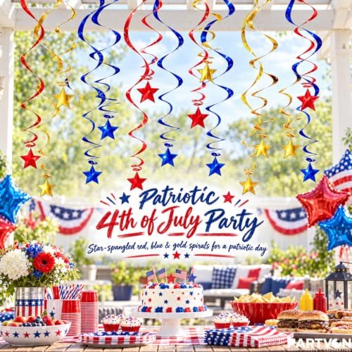 30 Pcs Red Blue Gold Hanging Swirl Decorations Foil Ceiling Streamers - Image 5