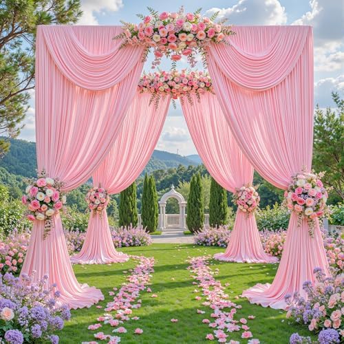 10x12ft Pink Backdrop Curtain Panels for Parties - Wrinkle Free Polyester Photo Curtain Backdrop Wedding Back Drop Fabric Drapes for Party Decorations Background for Photography - Image 3