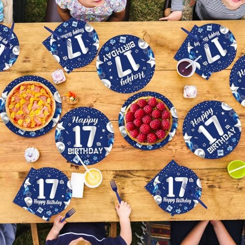 96Pcs Navy Blue Silver 17th Birthday Decorations, Serves 24 - Image 7