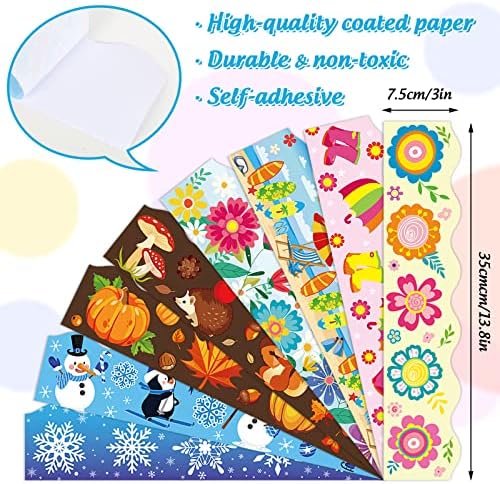 Whaline 82Ft Seasonal Bulletin Board Borders 8 Designs Scalloped Border Trim Teachers Classroom Blackboard Decor for Spring Summer Autumn Winter School Office Party Decoration, 72 Pcs - Image 2