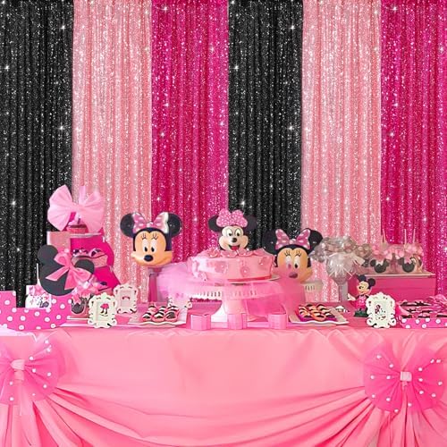 Glitter Fuchsia Backdrop Curtains for Birthday Party 2 Panels 3x8FT - Image 7
