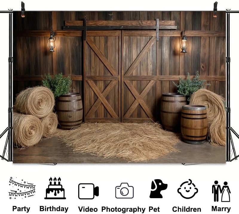 Western Barn Door Backdrop for Photography Western Cowboy Backdrop Wild West Theme Background Rustic Cowgirl Party Banner for Farm Rodeo Wedding Birthday Party Photo Shoot Supplies 10X8 FT - Image 5