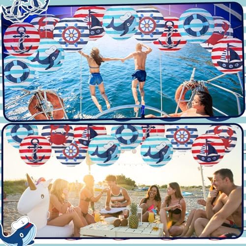 Panelee 12 Pcs Nautical Birthday Party Decorations Anchor Sailor Boat Cruise Ship Theme 8 Inches Hanging Paper Lanterns 8 Inches Round Lanterns for Holiday Navy Baby Shower Party Decor Supplies - Image 6