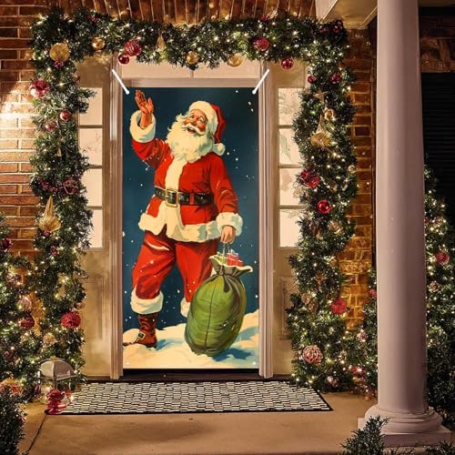 BlissYard Christmas Door Cover Santa Vintage 35x71 Inch Polyester - Image 5