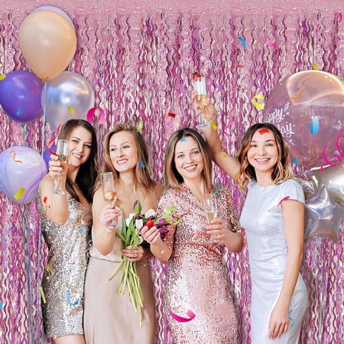 Tinsel Foil Fringe Curtains Wavy Backdrop for Parties Sparkle Metallic Wavy Foil Fringe Backdrop Curtain for Party Decorations Photo Booth Props for Birthday Graduation Wedding - Image 3