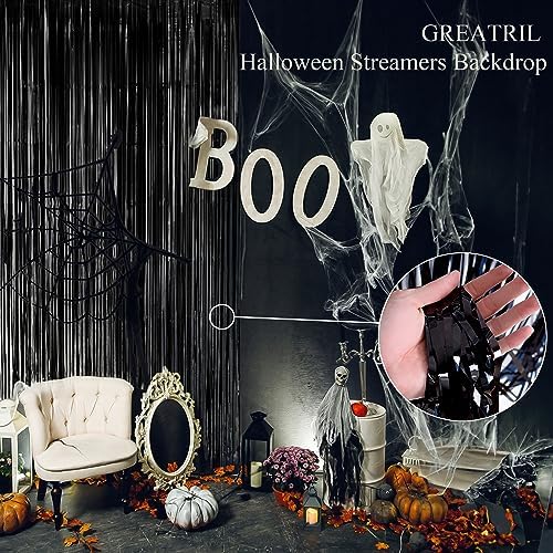 Black Tinsel Backdrop Curtain - GREATRIL Tinsel Curtain Party Backdrop Streamers for Wizard Birthdays/Stranger Theme/Doorway/Halloween Decorations Party - 2 Packs - Image 3