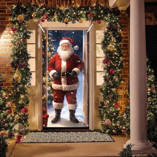 BlissYard Christmas Door Cover Pine Tree Santa 35x71 Inch Polyester - Image 5