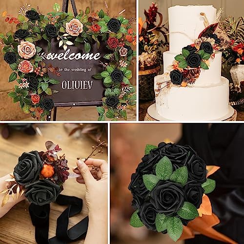 AmyHomie Black Rose 25pcs Real Looking Artificial Flowers w/Stem - Image 4