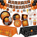 155 PCS Basketball Party Decorations - Basketball Party Supplies - Plates, Napkins, Cups, Basket Card, Banner, Hanging Swirls, Balloons, Tablecloth for Basketball Birthday Party Decorations, Serve 24 by QIYANPAX