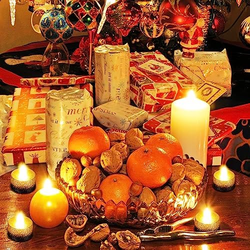 Retisee 48 Pack Flameless LED Candles Glitter Decor,Gold,Black,1.46inch - Image 4