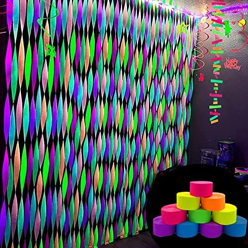 2016 feet Glow Party Neon Streamer Decorations Glow Crepe Paper Streamers UV Reactive Fluorescent Neon Paper Streamers Glow in the Dark Party Supplies and Decorations Wedding Birthday Blacklight Party - Image 2