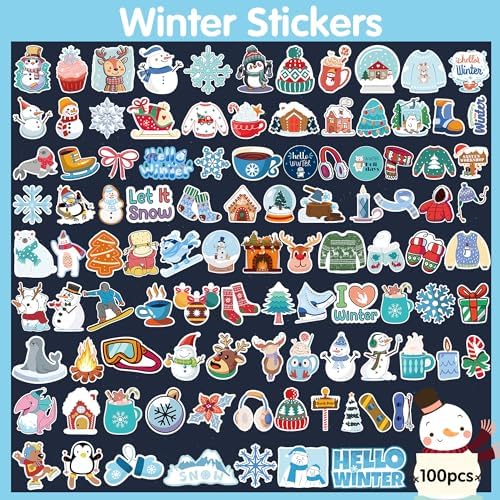 OHOME Winter Stickers | 100 PCS Snowflake Stickers for Kids - Vinyl Winter Games Toys Gifts Activities Party Favors Supplies - Snowman Crafts Bulk for Classroom Home - Image 2