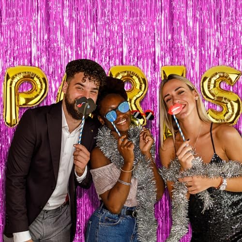 BOMSI 10 Pack Hot Pink Party Decorations Tinsel Curtain Streamers Foil Fringe Photo Booth Backdrop - Image 2