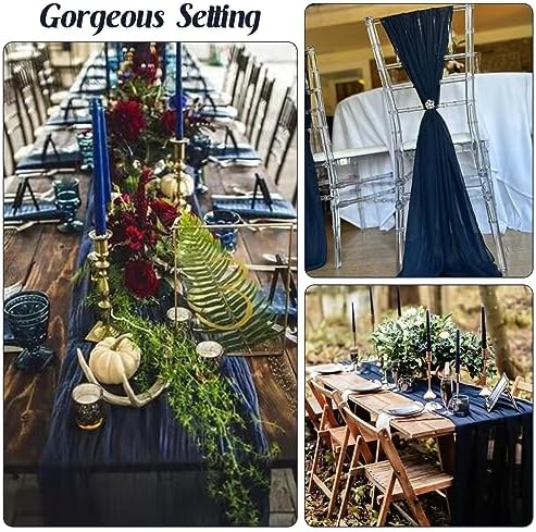 Navy Blue 10FT Cheesecloth Table Runner Boho Gauze Fabric Table Runner Rustic Sheer Runner for Wedding Bridal Baby Shower Birthday Party Boho Table Decor（1 Pack Navy Blue） - Image 6