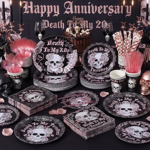 450 Pcs Death to My 20s Tableware Set, Serve 50, Rose Gold and Black - Image 6