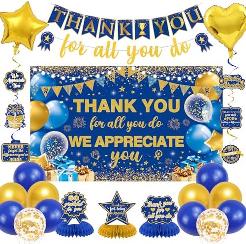 Vlipoeasn Blue Gold We Appreciate You Banner Decorations by Vlipoeasn