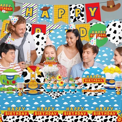Story Birthday Party Decorations 130pcs for 20 Guests,Include 1 Banner, 12 Cupcake Topper, 1 Cake Topper,40 Paper Plates,20 Napkins,20 Paper Cups,2 Plastic Tablecloth,20 Forks,14 Latex Balloons - Image 5