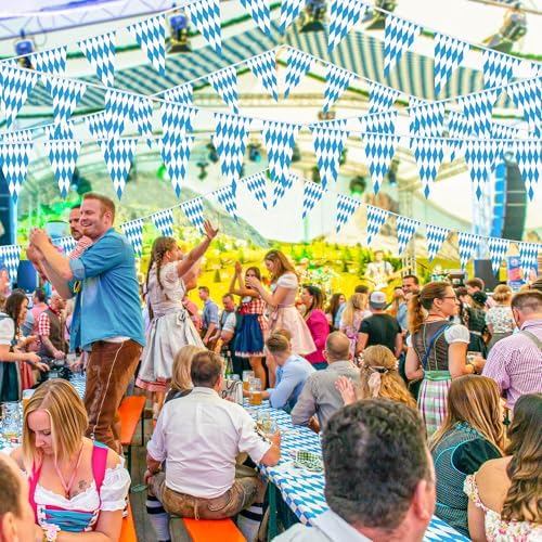 200 FT Oktoberfest Party Decorations Blue White Checkered Hanging Banner - Image 6