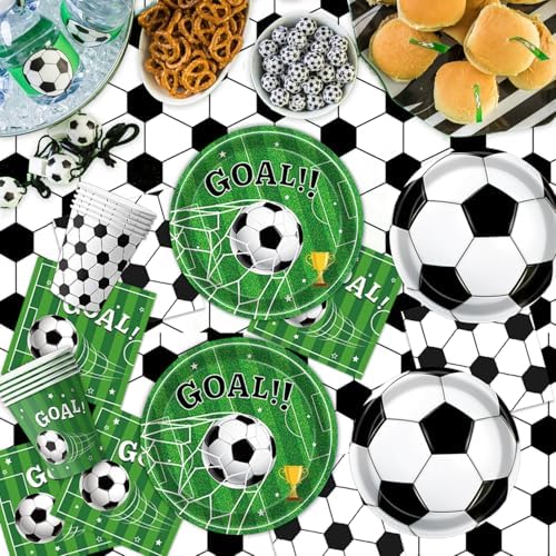 170 PCS Soccer Party Decorations, Soccer Birthday Party Decorations - Includes Plates, Napkins, Cups, Banner, Balloons, Tablecloth, Knives, Forks for Sports Soccer Theme Party Decorations, Serve 24 - Image 4