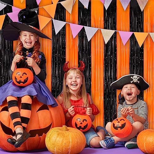 Black Orange Halloween Backdrop, 2 Pack Tinsel Foil Fringe Curtains - Image 4