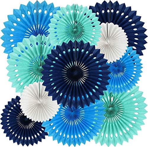 BEISHIDA Honeycomb Round Paper Fans Blue White Hanging Party Decoration by Beishida