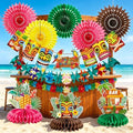 Hawaiian Luau Party Decorations Tropical Beach Aloha Palm Leaves Garland Luau Honeycomb Table Centerpiece Tissue Pom Poms Paper Fans Tiki Totem Hanging Decor Tropical Summer Beach Pool Party Supplies by SUNBEAUTY