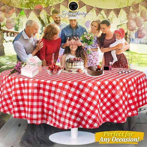 Grandipity Plastic Table Cloth Disposable 12 Pack 84" Round Red Gingham - Image 6