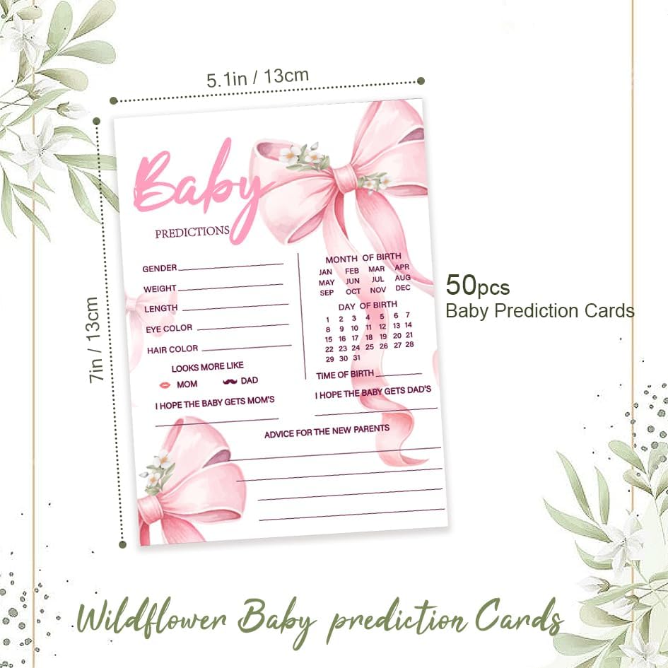 50Pcs Pink Bow Baby Prediction Cards for Baby Shower Games, Gender Reveal Party Supply - Image 3