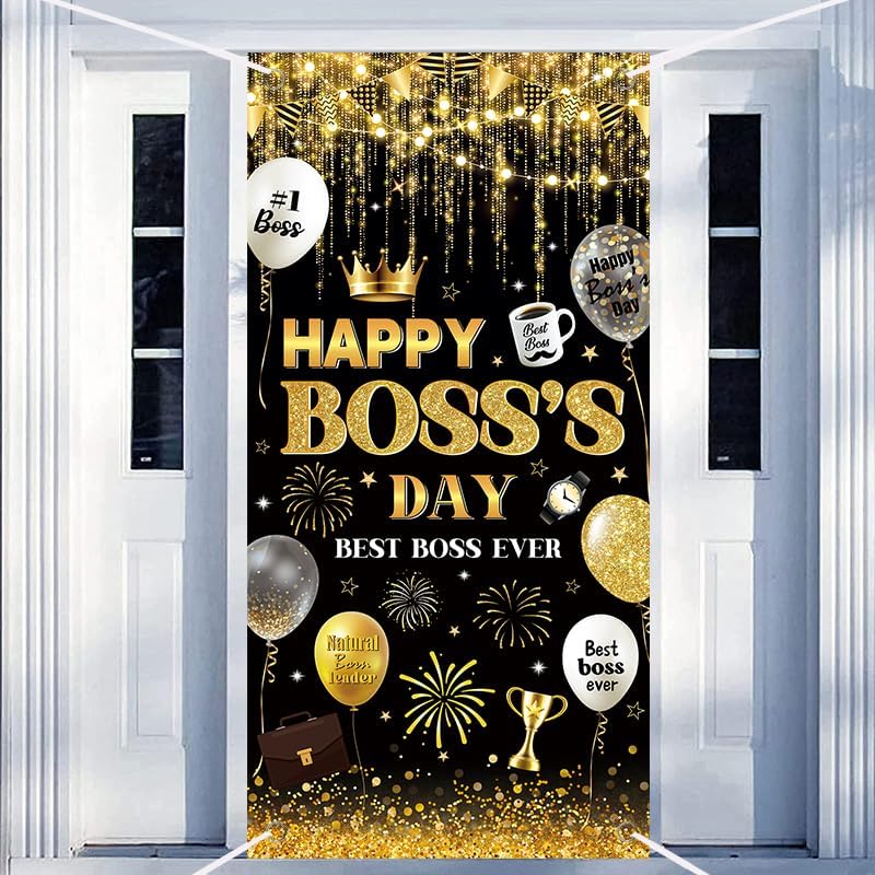 Happy Boss's Day Door Cover Gold Glitter Office Celebration Door Banner by WANGRJ