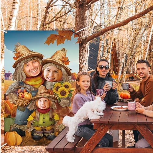 Lunmon Fall Pumpkin Photo Backdrop, 3 Head Cutout Standup Autumn Pumpkin - Image 6