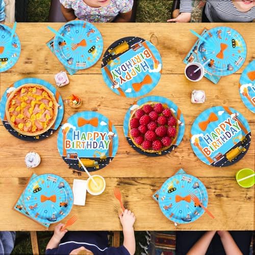 96 Pcs Blue Orange Cartoon Party Decorations for Boys Girls Serves 24 - Image 7