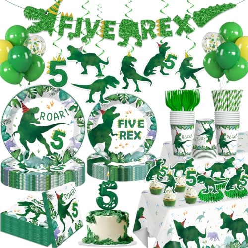209pcs Dinosaur Birthday Decorations 5 for Boys, Serves 25 by Yingoto