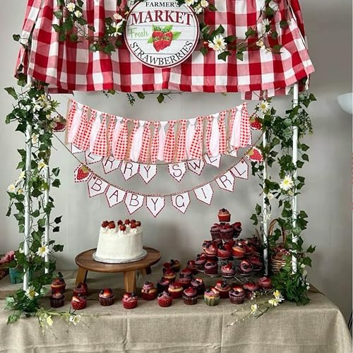 Red White Gingham Fabric Garland Banner BBQ Picnic Pizza Banner - Image 4