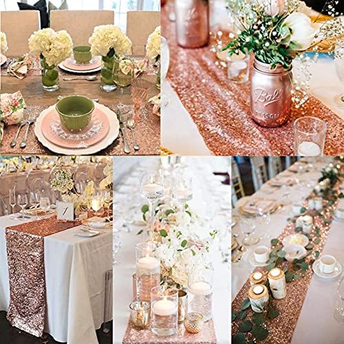 12 Packs 12 X 72 Inch Sequin Table Runner Glitter Dining Table Runner for Birthday Wedding Engagement Bridal Baby Shower Bachelorette Holiday Celebration Party Supplies Decorations (Rose Gold) - Image 6