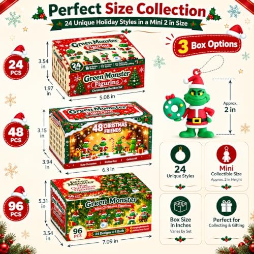 Green Monster Mini Christmas Decorations Figurines (24 Pcs) - Image 2