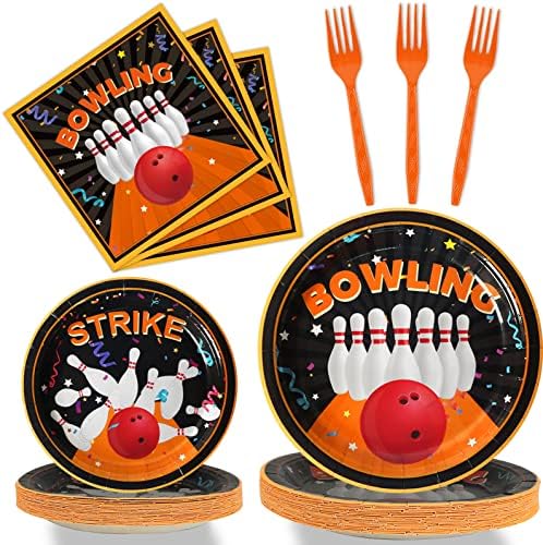 gisgfim 96Pcs Bowling Party Supplies Paper Plates Napkins by gisgfim
