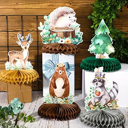 Fumete 9 Pack Woodland Animals Honeycomb Centerpieces 3D Table Topper Forest Baby Shower Decorations Safari Jungle Wildlife Creatures Sage Green Theme Decor for Girl Boy First Birthday Party Camping - Image 6