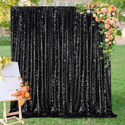 Black Sequin Backdrop for Halloween Sequin Photo Curtains 10ft x 10ft - Image 5
