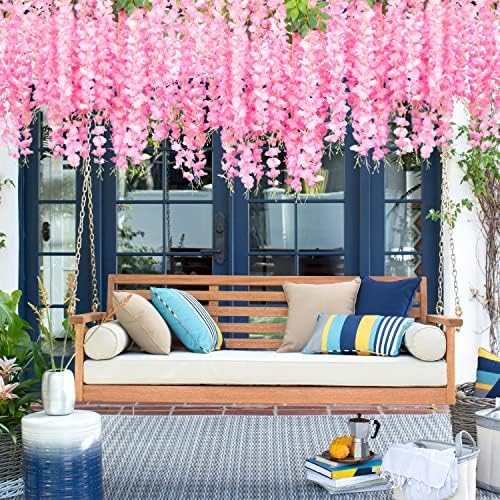 AITISOR 24 Pack Artificial Fake Wisteria Vine Ratta (3.75 Feet) Hanging Garland Silk Flowers String Home Party Wedding Decor(Pink) - Image 6