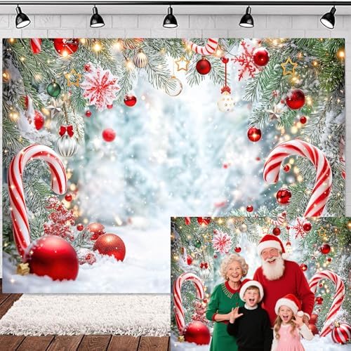 Christmas Candy Cane Backdrop, Winter Wonderland Forest Snowy Scene Photography Background, Xmas Holiday New Year Family Party Decorations Banner Photo Booth Studio Props 7X5FT by Unknown