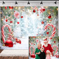 Christmas Candy Cane Backdrop, Winter Wonderland Forest Snowy Scene Photography Background, Xmas Holiday New Year Family Party Decorations Banner Photo Booth Studio Props 7X5FT by Unknown