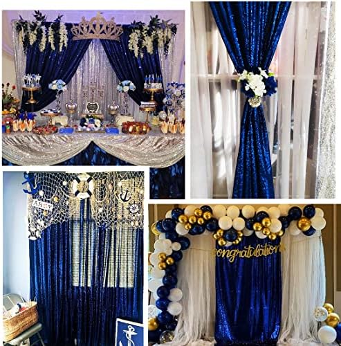 Poise3EHome 2Pcs 2Ft x 8Ft Navy Blue Sequin Backdrop Curtain,Navy Blue Glitter Photography Background for Independence Day,Memorial Day,Labor Day,Veterans Day - Image 4