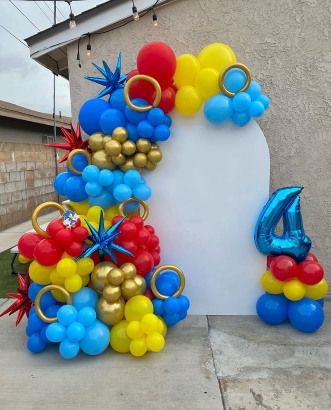 161Pcs Cartoon Balloon Garland Arch Kit - Balloons with 4D Star Gold Long Balloons for Birthday Baby Shower Cartoon Carnival Circus Hedgehog Super Hero Gamer Theme Backdrop Party Decorations - Image 4