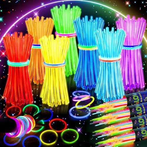 HONLYNE 400 Pack Glow Sticks Party Favors Bulk, 8" Glow in the Dark Party Supplies, Party Favors for Kids 8-12, Neon Glow Stick Bracelets & Necklaces for Raves, Halloween, Christmas, Birthdays by GlowPartySupplies