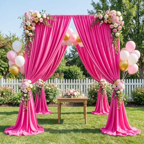 Fuchsia Backdrop Curtains 20ftx10ft Birthday Polyester Photo Drapes by SoarDream